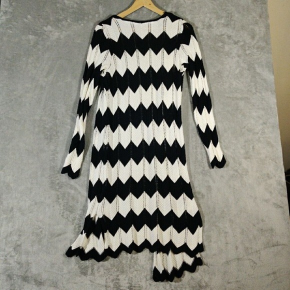 NY Collection Sweater Womens Small Long Black/White‎ Open Front Cardigan - Picture 4 of 7